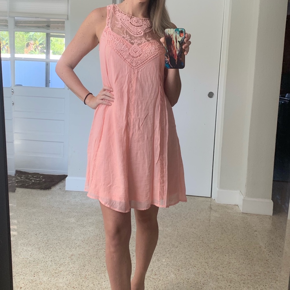 NWOT Pink Trapeze Dress with Lace Details